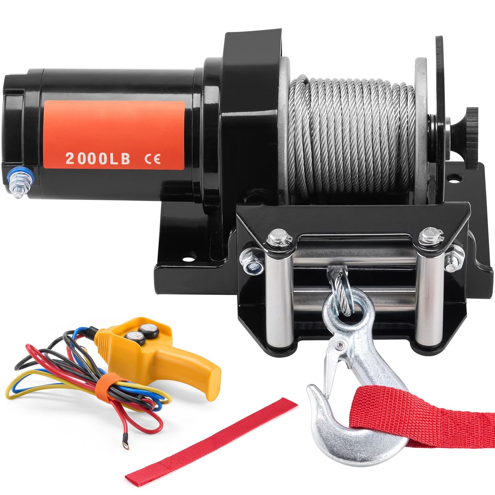electric winch, 2000 lb line pull capacity, 12v dc atv/utv winch with Φ5/32 in x 39 ft 7 strands steel cable roller fairlead wired remote control, ip55 waterproof for towing utv atv off road