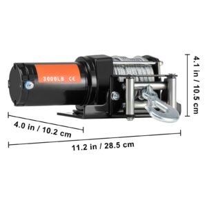 electric winch, 3000 lb line pull capacity, 12v dc atv/utv winch with Φ3/16 in x 39 ft 7 strands steel cable roller fairlead wired remote control, ip55 waterproof for towing utv atv off road