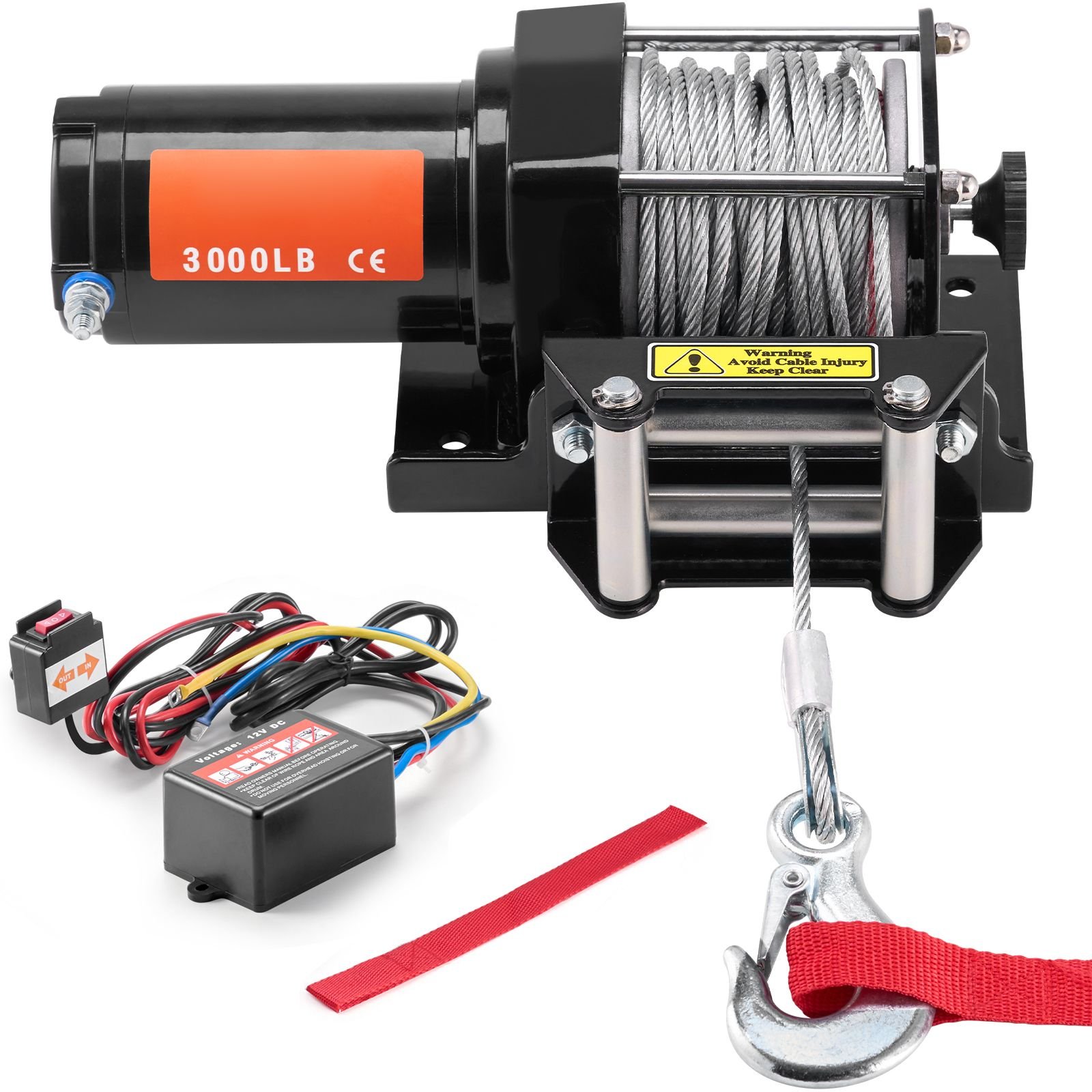 electric winch, 3000 lb line pull capacity, 12v dc atv/utv winch with Φ3/16 in x 39 ft 7 strands steel cable roller fairlead wired remote control, ip55 waterproof for towing utv atv off road