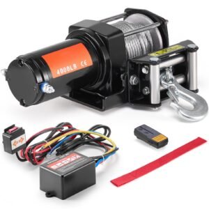 electric winch, 4000 lb line pull capacity, 12v dc atv/utv winch with Φ3/16 in x 39 ft 7 strands steel cable roller fairlead wireless & wired remote control, ip55 waterproof for towing utv atv