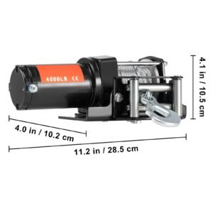 electric winch, 4000 lb line pull capacity, 12v dc atv/utv winch with Φ3/16 in x 39 ft 7 strands steel cable roller fairlead wireless & wired remote control, ip55 waterproof for towing utv atv