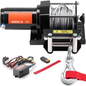 electric winch, 4000 lb line pull capacity, 12v dc atv/utv winch with Φ3/16 in x 39 ft 7 strands steel cable roller fairlead wireless & wired remote control, ip55 waterproof for towing utv atv