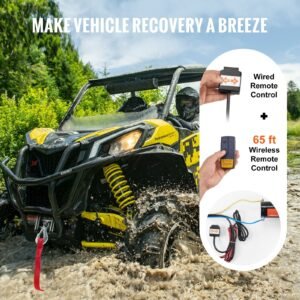 electric winch, 4000 lb line pull capacity, 12v dc atv/utv winch with Φ3/16 in x 39 ft 7 strands steel cable roller fairlead wireless & wired remote control, ip55 waterproof for towing utv atv