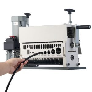 electric wire stripper machine, 0.06 1.57 in, 11 channel automatic copper cable stripper, 370w wire stripper tool with manual hand crank mode, emergency stop button, for scrap copper recycling