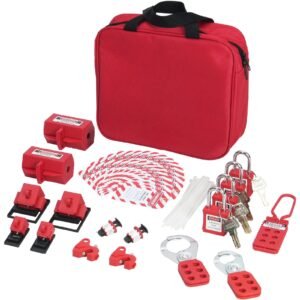 electrical lockout tagout kit, 47 pcs safety loto kit includes padlocks, hasps, tags, nylon ties, plug lockouts, circuit breaker lockouts, and carrying bag, for industrial, electric power