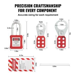 electrical lockout tagout kit, 59 pcs safety lockout tagout station with padlocks, hasps, tags, ties, plug lockout, circuit breaker lockouts, valve lockouts, cable lockout, lockout bag, box