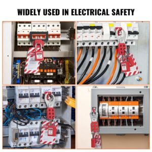 electrical lockout tagout kit, 59 pcs safety lockout tagout station with padlocks, hasps, tags, ties, plug lockout, circuit breaker lockouts, valve lockouts, cable lockout, lockout bag, box