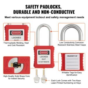 electrical lockout tagout kit, 60 pcs safety lockout tagout station includes padlocks, hasps, tags, nylon ties, expansion kit, and lockout station board, for industrial, electric power