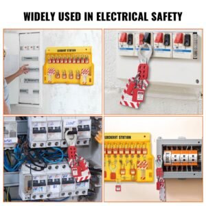 electrical lockout tagout kit, 60 pcs safety lockout tagout station includes padlocks, hasps, tags, nylon ties, expansion kit, and lockout station board, for industrial, electric power
