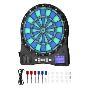 Electronic Dart Board, LED-Illuminated Target Dartboard with 48 Games & 500+ Variations, Includes 6 Dart Shafts with Flights & 50 Soft Tips, Cricket Scoring LCD Screen - Supports Up to 8 Players