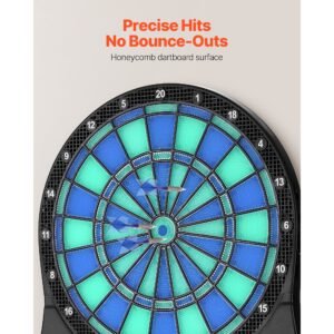 electronic dart board, led illuminated target dartboard with 48 games & 500+ variations, includes 6 dart shafts with flights & 50 soft tips, cricket scoring lcd screen supports up to 8 players
