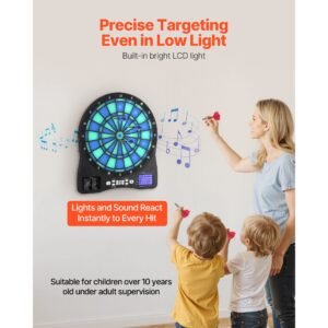 electronic dart board, led illuminated target dartboard with 48 games & 500+ variations, includes 6 dart shafts with flights & 50 soft tips, cricket scoring lcd screen supports up to 8 players