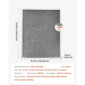 electrostatic air filter, 20x25x1 inch washable & reusable aluminum ac/hvac furnace filter, merv 8 long lifetime, home or office (actual size: 19.75 x 24.65 x 0.82 in)
