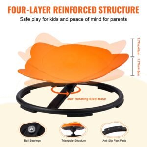 elephant kids swivel chair, 220 lbs capacity, 360° spinning chair, autistic kids sensory toy chair with non slip metal base, toddler sit and spin chair for coordination balance focus orange