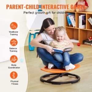elephant kids swivel chair, 220 lbs capacity, 360° spinning chair, autistic kids sensory toy chair with non slip metal base, toddler sit and spin chair for coordination balance focus orange