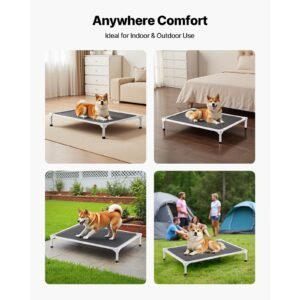 elevated dog bed for large dogs, portable raised dog cot with aluminum tube metal frame and breathable textilene mesh, indoor & outdoor pet cooling raised hammock bed, l, gray