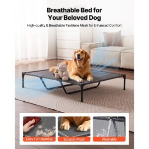 elevated dog bed for large dogs, portable raised dog cot with steel metal frame and breathable teslin mesh, indoor & outdoor pet cooling raised hammock bed, xl, gray