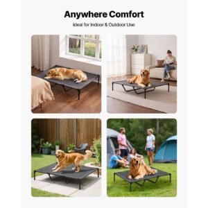 elevated dog bed for large dogs, portable raised dog cot with steel metal frame and breathable teslin mesh, indoor & outdoor pet cooling raised hammock bed, xl, gray