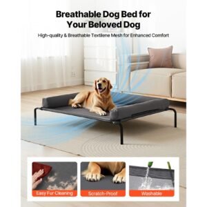 elevated dog bed for large dogs, portable raised dog cot with washable pillow, indoor & outdoor pet cooling raised hammock bed with steel metal frame and breathable teslin mesh, xl, gray
