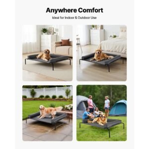 elevated dog bed for large dogs, portable raised dog cot with washable pillow, indoor & outdoor pet cooling raised hammock bed with steel metal frame and breathable teslin mesh, xl, gray