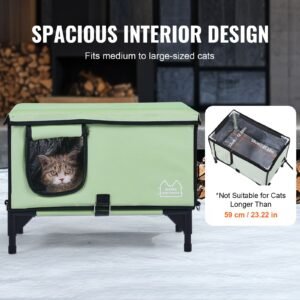 elevated heated cat house, cuboid kitty shelter with adjustable temperature and timer, 900d oxford cloth foldable cat shelter with heated pad for winter to stay warm and cozy, green (large)
