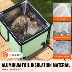 elevated heated cat house, cuboid kitty shelter with adjustable temperature and timer, 900d oxford cloth foldable cat shelter with heated pad for winter to stay warm and cozy, green (small)