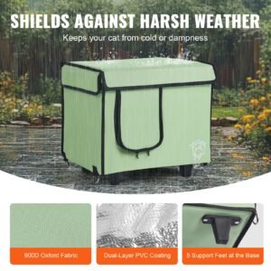 elevated heated cat house, cuboid kitty shelter with adjustable temperature and timer, 900d oxford cloth foldable cat shelter with heated pad for winter to stay warm and cozy, green (small)