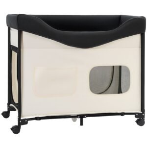 Elevated Lounge Pet Bed, Foldable Bunk Dog Bed with 600D Oxford Cloth and Dutch Velvet, Portable Raised Cot with Wheels, Side Storage Bags, and Carry Bag for Cats & Dogs, XL, Beige