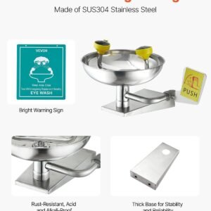 emergency eye wash station, stainless steel wall mounted eyewash unit, first aid eye wash sink 16.14 x 12.99 x 9.45 inches, ideal for laboratories, factories, schools, construction sites