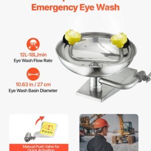 emergency eye wash station, stainless steel wall mounted eyewash unit, first aid eye wash sink 16.14 x 12.99 x 9.45 inches, ideal for laboratories, factories, schools, construction sites