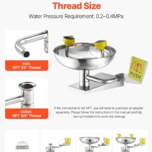 emergency eye wash station, stainless steel wall mounted eyewash unit, first aid eye wash sink 16.14 x 12.99 x 9.45 inches, ideal for laboratories, factories, schools, construction sites
