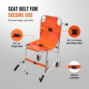 ems stair chair, 350 lbs load capacity, foldable aluminum emergency stair climbing wheelchair with 2 wheels, portable stair lift chair ambulance firefighter evacuation use for elderly, disabled