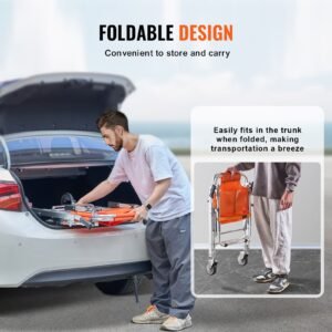 ems stair chair, 350 lbs load capacity, foldable aluminum emergency stair climbing wheelchair with 2 wheels, portable stair lift chair ambulance firefighter evacuation use for elderly, disabled