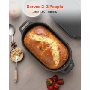 enameled cast iron dutch oven, 3.5 quart pot with lid and dual handles, heavy duty durable cookware pan, oven induction compatible up to 500fahrenheit, for stews, roasting, bread baking, black