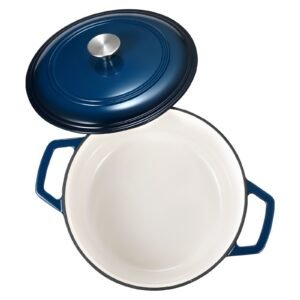 Enameled Cast Iron Dutch Oven, 6 Quart Pot with Lid and Dual Handles, Heavy-Duty Durable Cookware Pan, Oven Induction Compatible up to 500 F, for Braising, Stews, Roasting, Bread Baking, Blue
