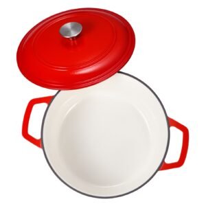 Enameled Cast Iron Dutch Oven, 6 Quart Pot with Lid and Dual Handles, Heavy-Duty Durable Cookware Pan, Oven Induction Compatible up to 500Fahrenheit, for Braising, Stews, Bread Baking, Red