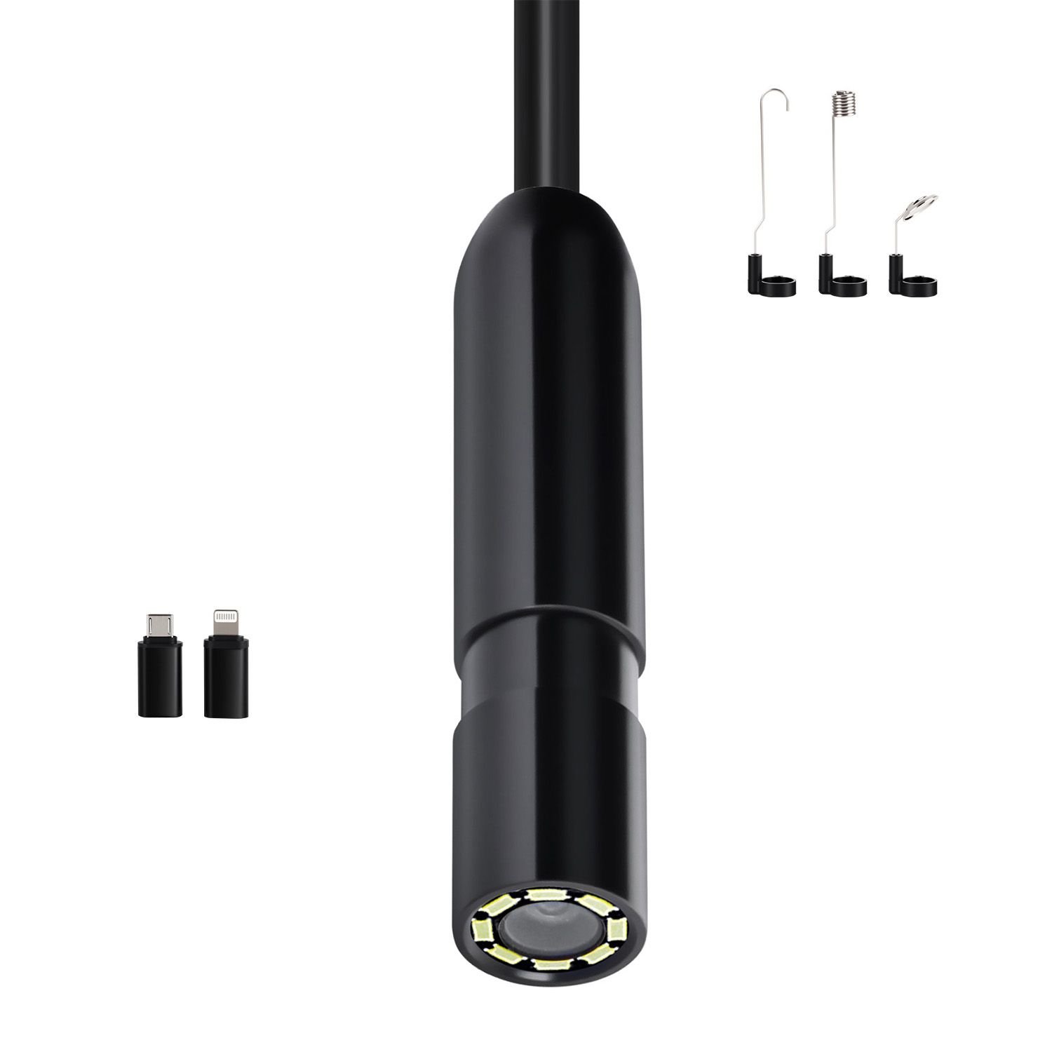 endoscope camera with 49.2ft semi rigid cable, 1920p hd borescope for android & ios, industrial inspection camera with light 8 led, 2x zoom, ip67 waterproof snake camera for auto, plumbing