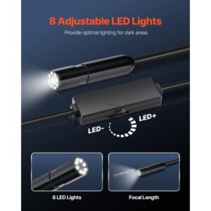 endoscope camera with light, 1920p hd borescope for android & ios, 8 led lights inspection camera with 16.4ft semi rigid cable, 2x zoom, ip67 waterproof snake scope camera for auto, plumbing