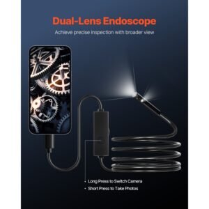 endoscope camera with light, dual lens borescope for android & ios, 1920p hd inspection camera with 8 + 1 led lights, 2x zoom, 10ft snake cable, ip67 waterproof snake camera for auto, plumbing