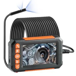 endoscope camera with light, dual lens borescope with 49.2ft semi rigid cable, 4.3" screen 1080p inspection camera, 8 + 1 led lights, 4x zoom, ip67 waterproof snake camera for auto, plumbing