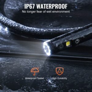 endoscope camera with light, dual lens borescope with 49.2ft semi rigid cable, 4.3" screen 1080p inspection camera, 8 + 1 led lights, 4x zoom, ip67 waterproof snake camera for auto, plumbing