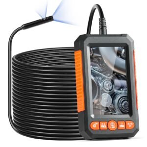 endoscope camera with light, dual lens borescope with 49.2ft semi rigid cable, 4.3" screen 1080p inspection camera, 8 + 1 led lights, 4x zoom, ip67 waterproof snake camera for auto, plumbing