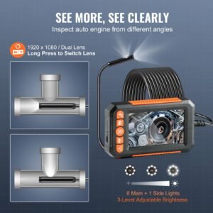 endoscope camera with light, dual lens industrial borescope, 4.3" screen 1080p inspection camera, 8 + 1 lights, 4x zoom, ip67 waterproof snake camera for auto, plumbing (16.4ft cable, 32gb card)