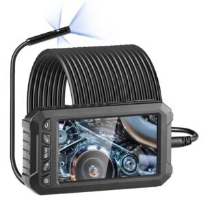 endoscope camera with light, triple lens borescope with 49.2ft semi rigid cable, 5" screen 1080p inspection camera, 8 + 2 led lights, ip67 waterproof snake camera for auto, plumbing (32gb card)