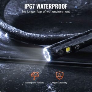 endoscope camera with light, triple lens borescope with 49.2ft semi rigid cable, 5" screen 1080p inspection camera, 8 + 2 led lights, ip67 waterproof snake camera for auto, plumbing (32gb card)