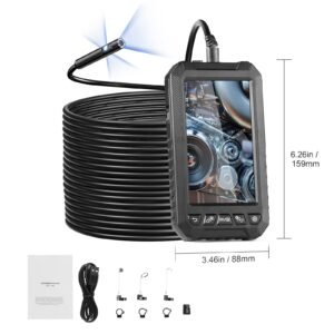 endoscope camera with light, triple lens borescope with 49.2ft semi rigid cable, 5" screen 1080p inspection camera, 8 + 2 led lights, ip67 waterproof snake camera for auto, plumbing (32gb card)