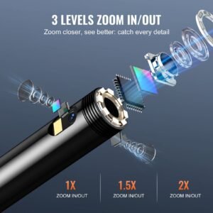 endoscope camera with light, triple lens industrial borescope, 5" screen 1080p inspection camera, 8 + 2 lights, ip67 waterproof snake camera for automotive, plumbing (16.4ft cable, 32gb card)