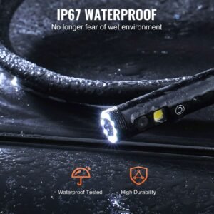 endoscope camera with light, triple lens industrial borescope, 5" screen 1080p inspection camera, 8 + 2 lights, ip67 waterproof snake camera for automotive, plumbing (16.4ft cable, 32gb card)