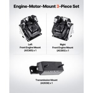engine and transmission motor mount kit replacement, set of 3, compatible with 2007–2013 chevrolet silverado 1500 5.3l v8, replace oe# a5365, a5365, a2638, secure support