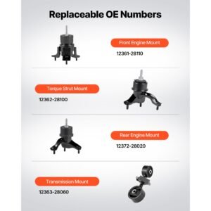 engine and transmission motor mount kit replacement, set of 4, compatible with 2007–2011 toyota camry 2.4l l4, replace oe# a62009, a4207, a4211, a4274, secure support